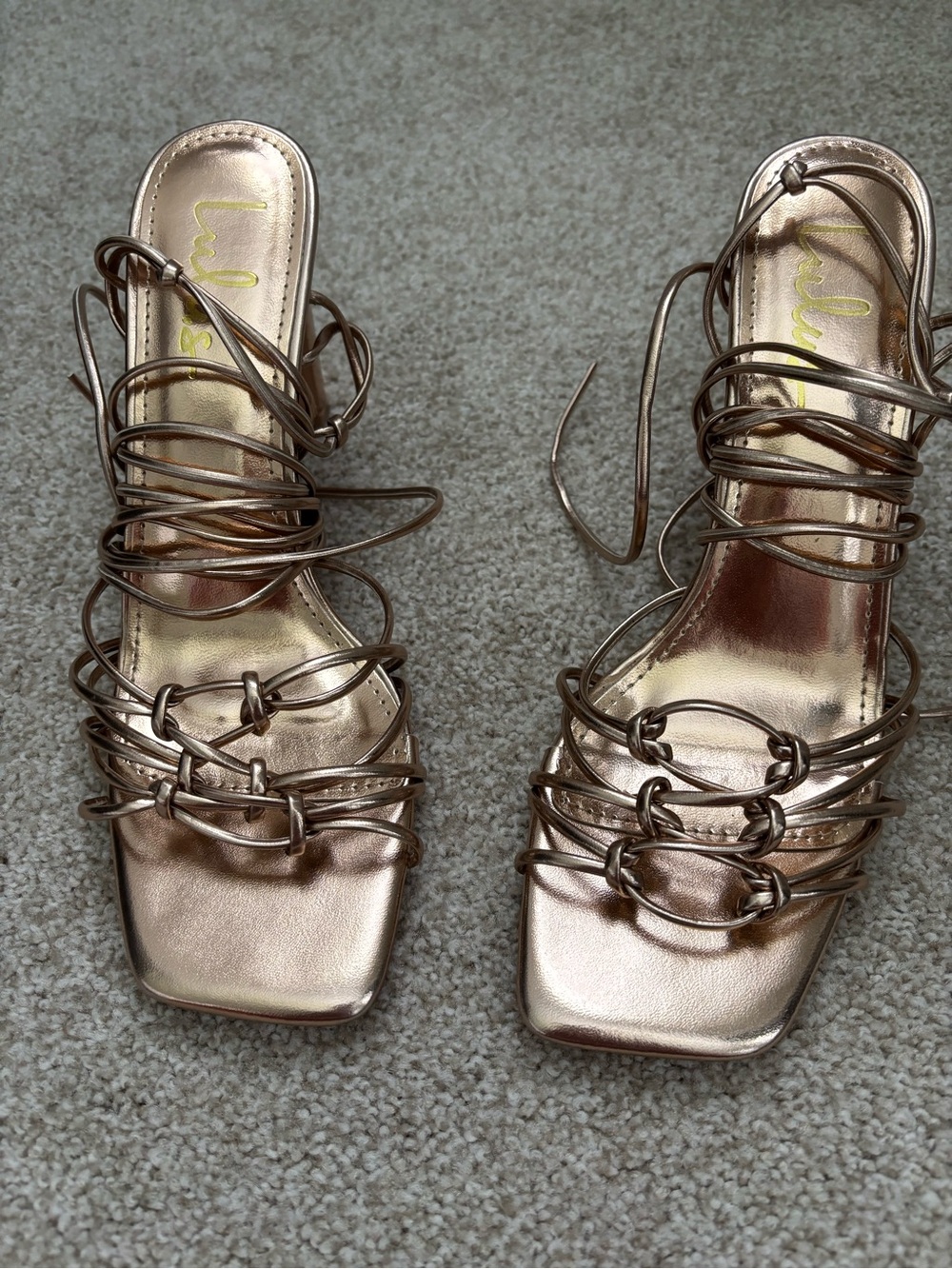 Metallic Lace-Up Strappy Sandals - Rose Gold